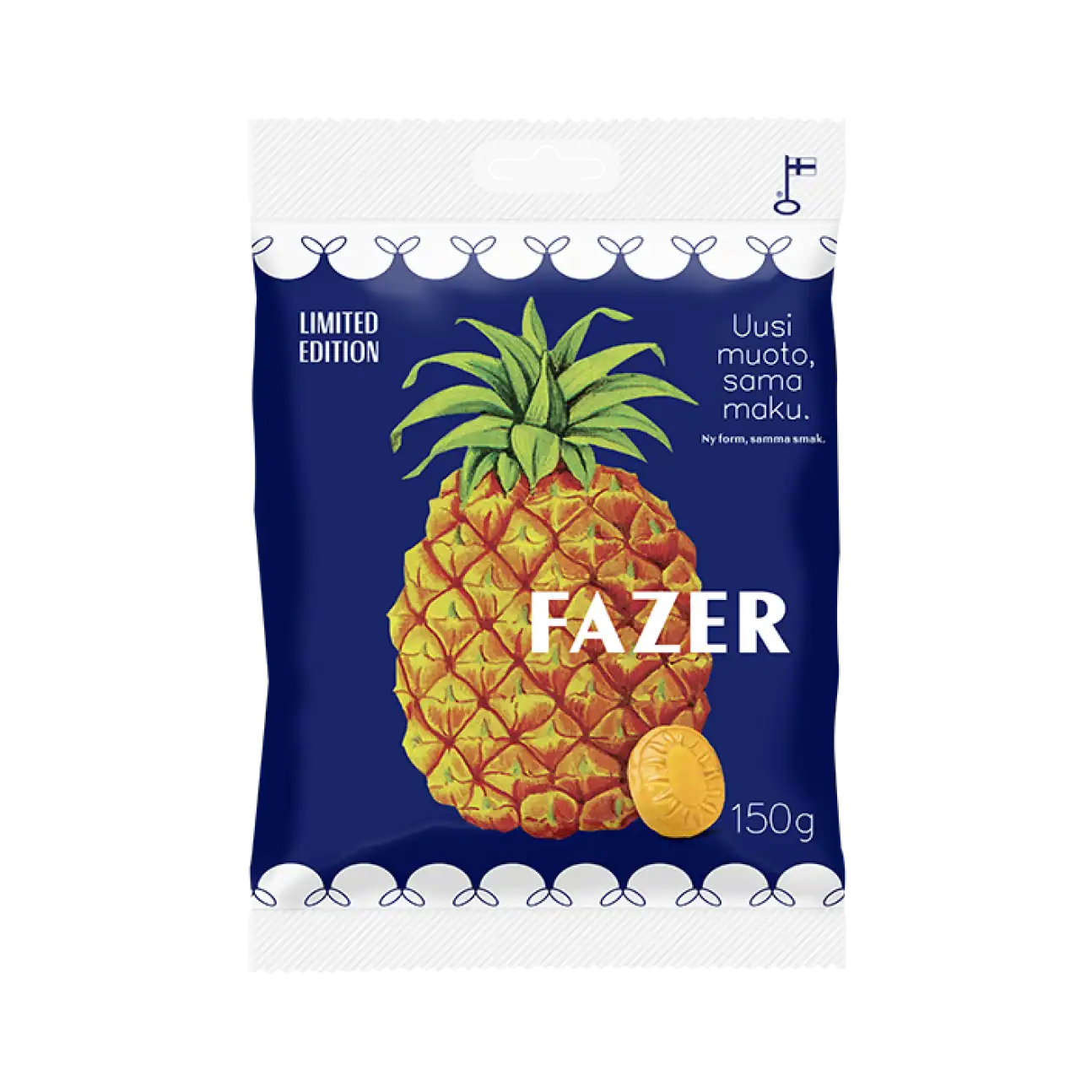 Fazer Ananas 150 g Godispåse – sötsyrliga ananasgodisbitar i påse, importerat finskt godis från Finland